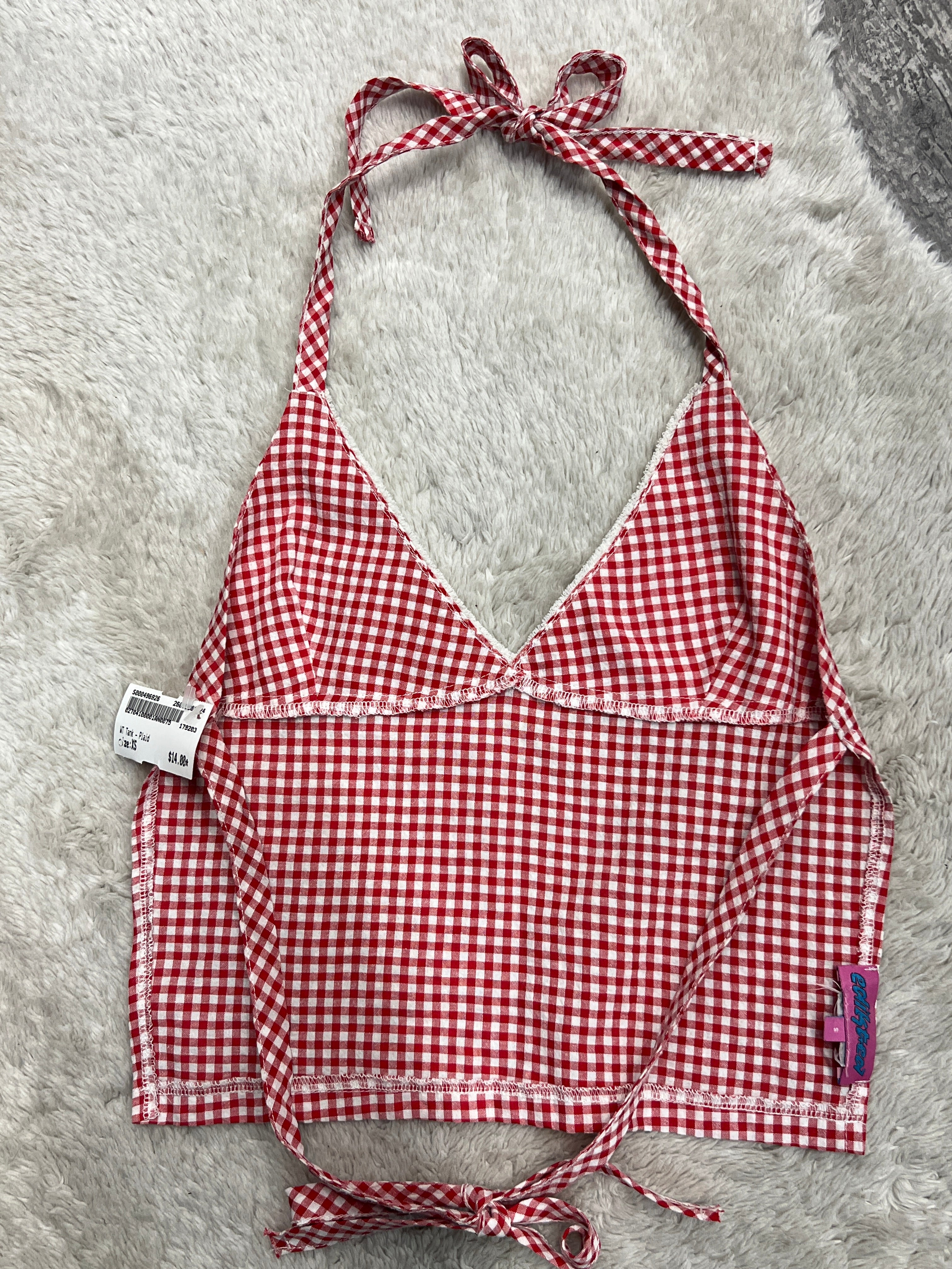 Edikted Gingham backless tie-up tank